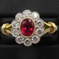 Ruby and diamond cluster ring